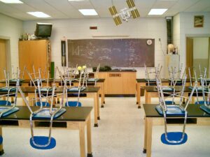 A public school, high school classroom in the United States